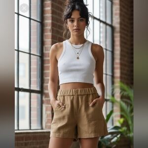 Sandro linen blend fold over waistband shorts size 1 (S)